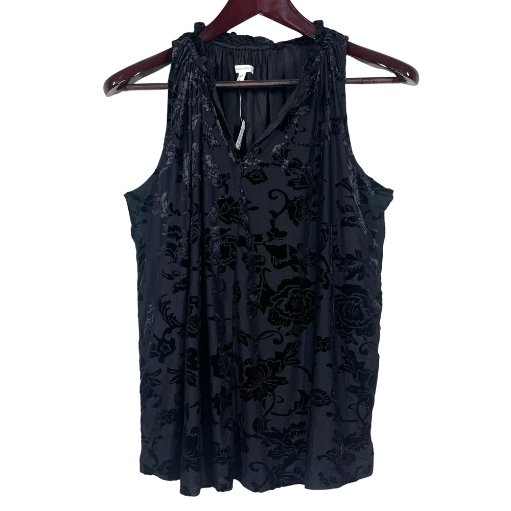 Maurices NEW Velvet Burnout Tank Top Size L Black Floral Whimsy Goth Witchy Vamp